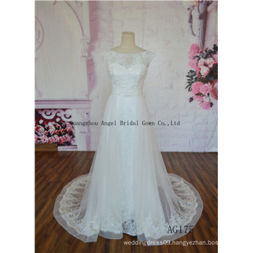 Exquisite Chaple Train Pick up Skirt Beaded Cap Sleeve Wedding Dress